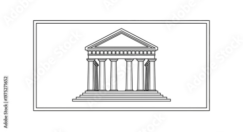 Classic Greek Temple Facade with Columns and Pediment, Architectural Outline