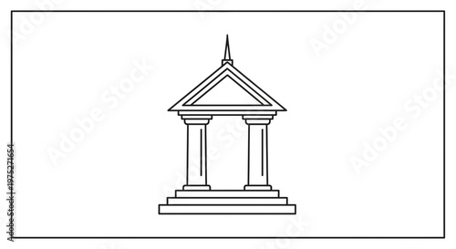 Classical Building Facade with Columns and Pediment, Architectural Outline