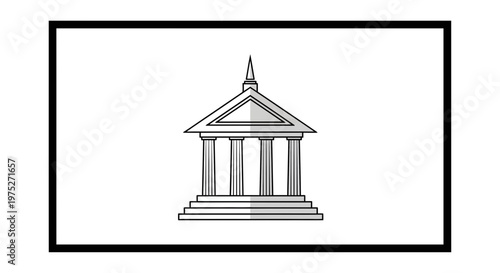 Classical Building Facade with Columns and Pediment, Architectural Outline Icon
