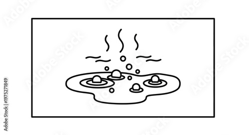 Bubbling Hot Spring Water with Steam and Ripples - Line Art Illustration