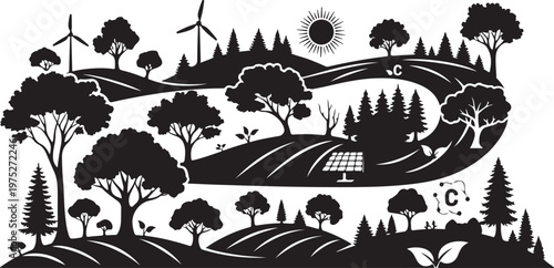 Eco Friendly Landscape With Renewable Energy Sources Illustration Design