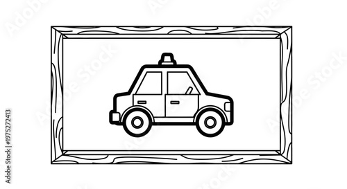 Black and White Outline of a Taxi Cab in a Frame