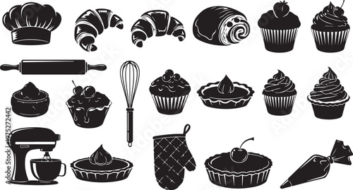 Baking icons and tools for cooking and pastry making