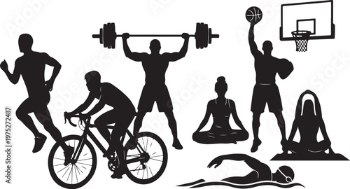 Various Sports Silhouettes of Athletes in Different Activities Together