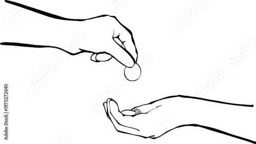 Hand Giving Cash Money Banknotes Line Art Illustration