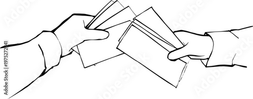 Hand Giving Cash Money Banknotes Line Art Illustration