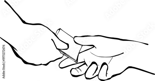 Hand Giving Cash Money Banknotes Line Art Illustration