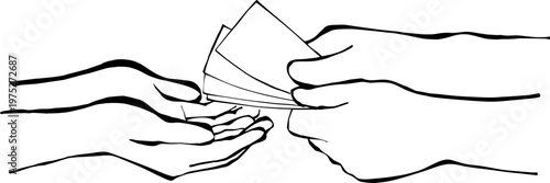 Hand Giving Cash Money Banknotes Line Art Illustration
