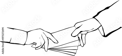 Hands exchanging money bills and money bag vector illustration.