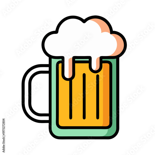 Beer mug vector icon with foam, cold lager glass illustration, alcoholic beverage symbol for pub and bar menus, flat cartoon brewery graphic