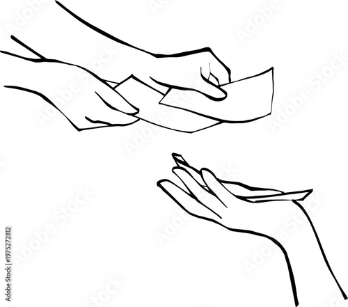 Hands exchanging money bills and money bag vector illustration.