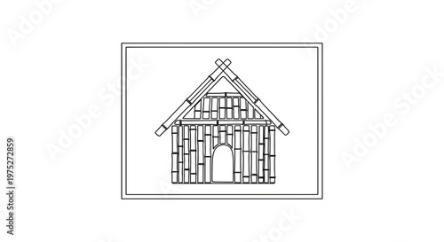Bamboo Hut House Drawing Outline Icon Vector Simple Minimalist Design