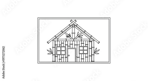 Bamboo Hut Outline Drawing: Rustic Eco-Friendly Dwelling Design