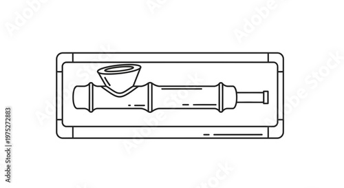 Bamboo Pipe Drawing, Vintage Smoking Accessory, Retro Tobacco Pipe Illustration