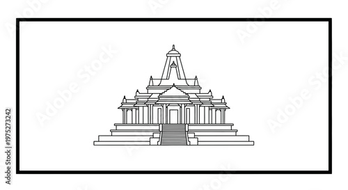 Ancient Temple Building Outline Illustration, Traditional Architecture, Sacred Landmark