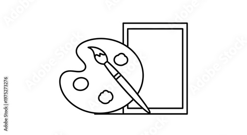 Artist Palette and Brush with Blank Canvas, Art Studio Supplies, Creative Painting Concept