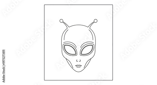 Alien Face Outline Drawing, Extraterrestrial Head, Sci-Fi Character, Mysterious Being
