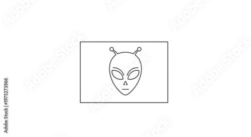 Alien Head Icon, Extraterrestrial Face Symbol, UFO Concept, Sci-Fi Outline Graphic