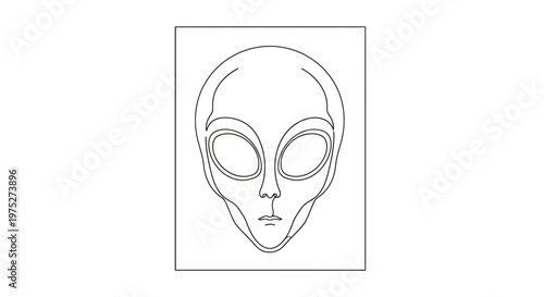 Alien Head Outline Drawing, Extraterrestrial Face, Sci-Fi Concept Art