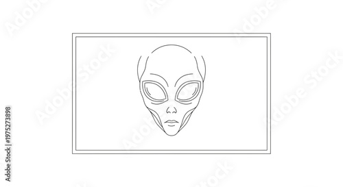 Alien Head Outline Drawing, Extraterrestrial Face, UFO Concept Art