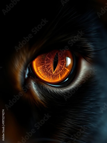 Glistening amber eye, deep shadows, raw fur texture,  macro,  silhouette