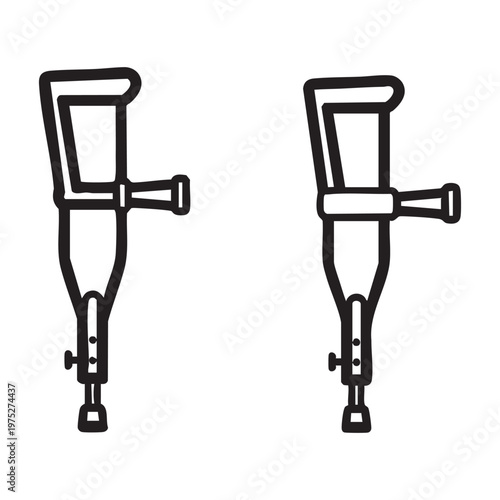 Two black and white illustrations of antique crutches