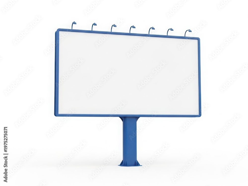 Fototapeta premium A blank billboard with blue borders and a stand, ready for advertising content