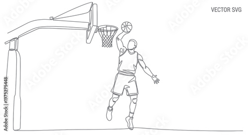 Basketball Player Dunking Slam Dunk One Line Drawing Vector Art