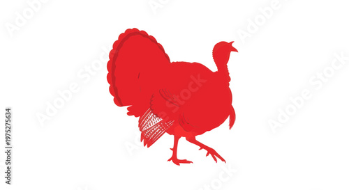 Red Turkey Silhouette Isolated on White Background