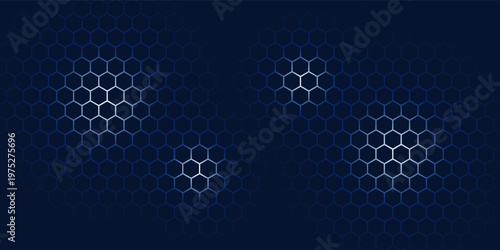 Abstract hexagon pattern background - futuristic sci fi honeycomb grid, glowing blue neon lines on dark. Geometric vector graphic design for digital interfaces, HUD displays and gaming backdrops.