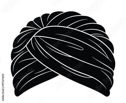 Traditional turban headwear vector silhouette for ethnic fashion or accessories.