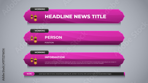 islamic red lower third with lantern for show television channel template