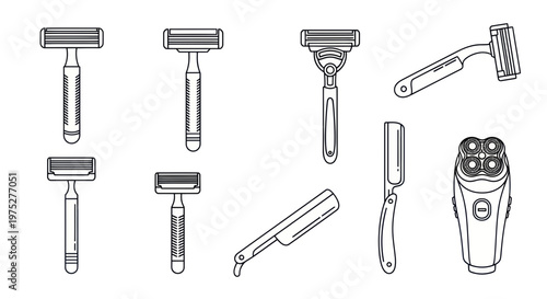 Collection of Shaving Razors: Disposable, Straight, and Electric