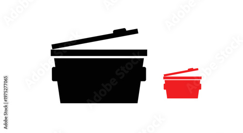 Comparison of black and red trash cans with open lids on white background