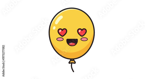 Cute Yellow Balloon with Heart Eyes Emoji - Love and Happiness