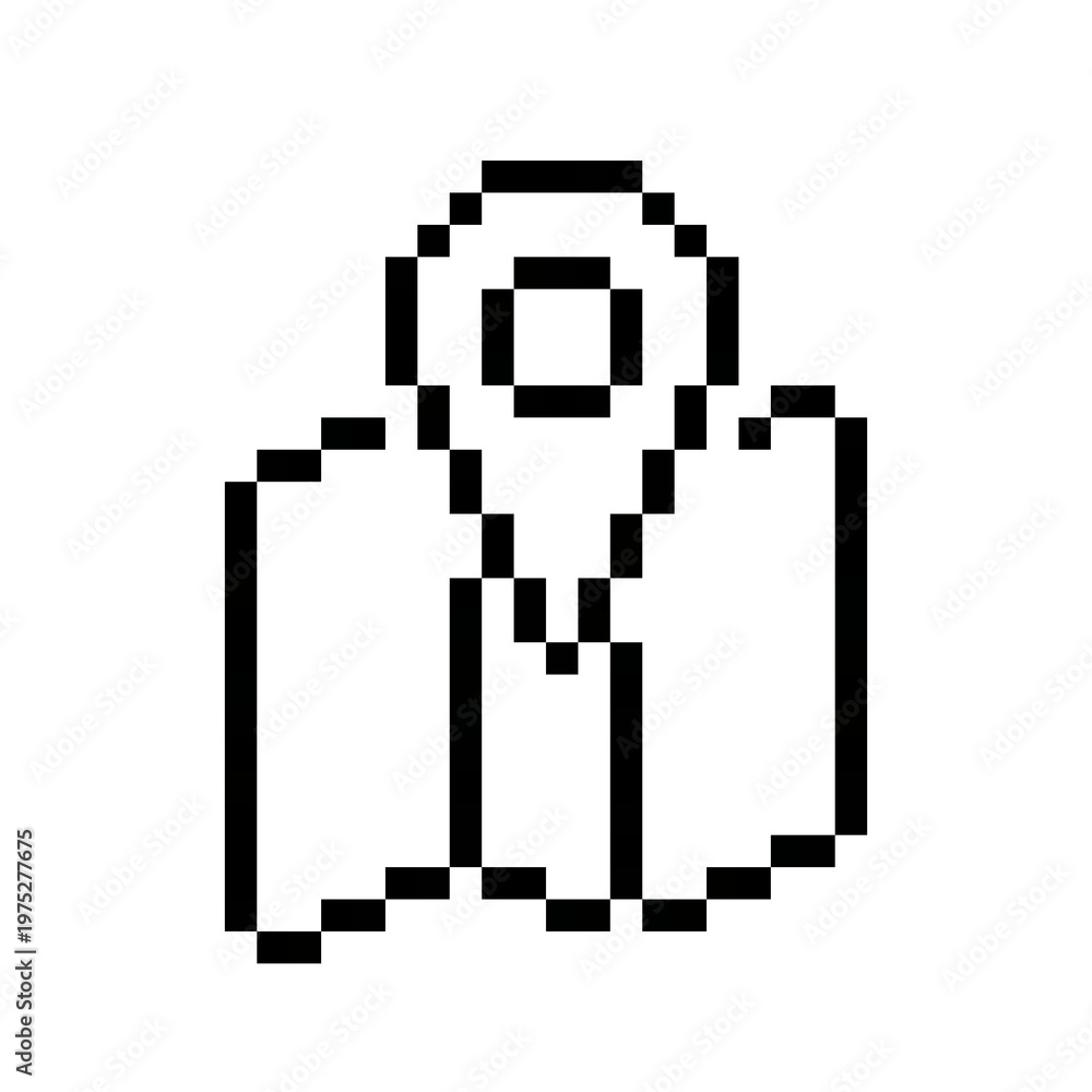 Fototapeta premium A GPS Map Icon with Arrow Line Pixel Art