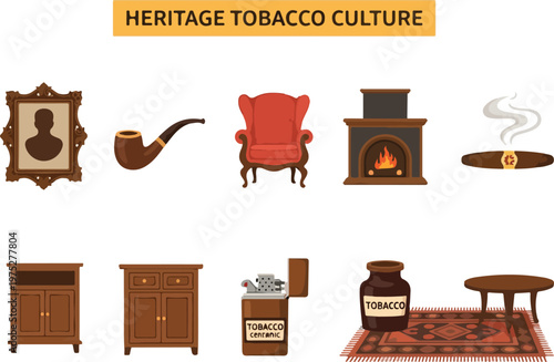 Collection of Vintage Smoking Accessories and Furniture Representing Heritage Tobacco Culture