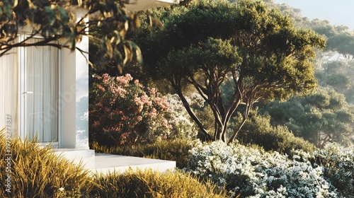 Exterior Shows Minimalist Small House with Clean White Walls