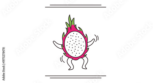 Dancing Dragon Fruit Character with Happy Expression, Cute Cartoon Style