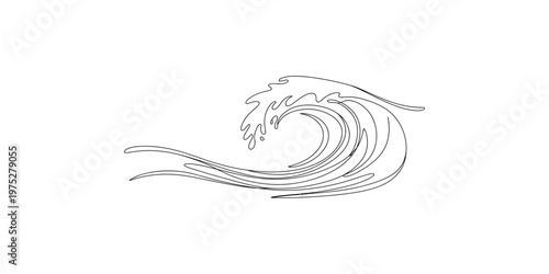 Canvas Print A stylized continuous line art drawing of a large ocean wave cresting and curlin