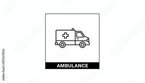 Ambulance Icon Symbol - Emergency Medical Vehicle Line Art Illustration