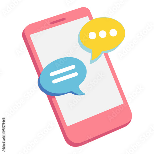 cartoon smartphone online chat on screen communication flat color vector illustration template design