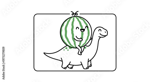 Cute Watermelon Dinosaur Riding Cartoon Character
