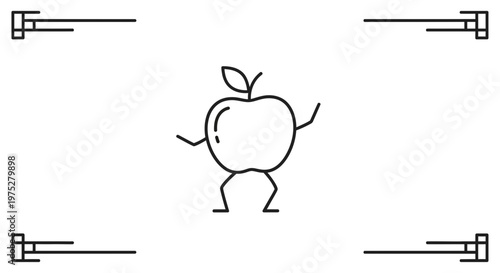 Dancing Apple Character with Arms and Legs, Fun Food Icon, Healthy Lifestyle Concept