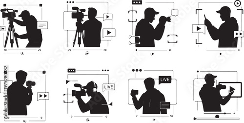 Silhouettes of people recording and streaming video content online