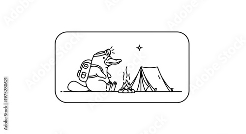 Cute Platypus Camping Adventure: Campfire, Tent, Starry Night