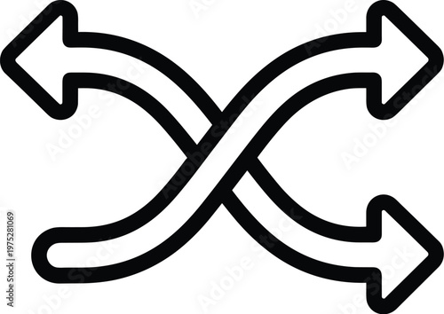 A minimalist graphic depicts two curved arrows crossing each other symbolizing direction exchange or opposing forces in a simple design high quality professional