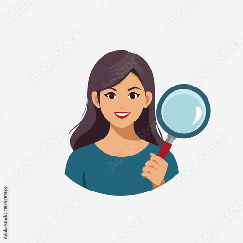 Woman Holding Magnifying Glass for Research and Discovery.