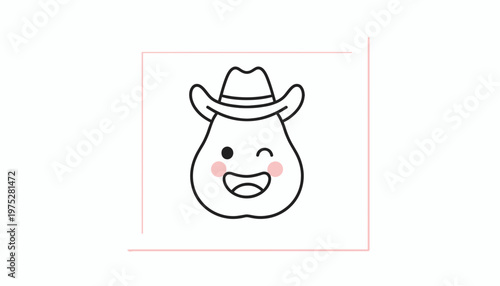 Cute Pear Character Wearing a Cowboy Hat, Winking and Smiling