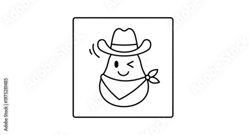 Cute Pear Cowboy Character Winking with Cowboy Hat and Bandana